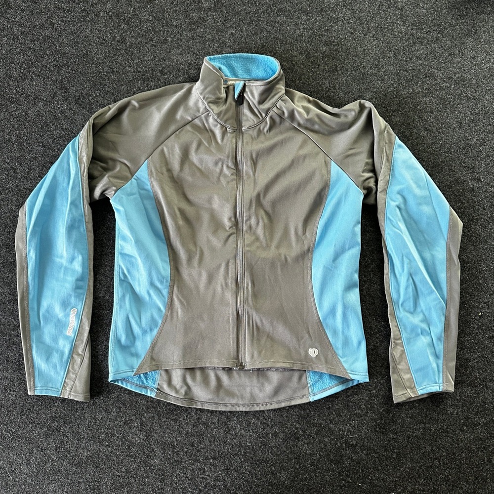 Pearl Izumi Womens Cycling Jacket Grey Blue Full Zip Fleece Lined Small 4070